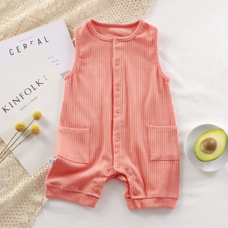 Baby Solid Color Ribbed Sleeveless Pocket Romper - Orange - 18-24M - image 4