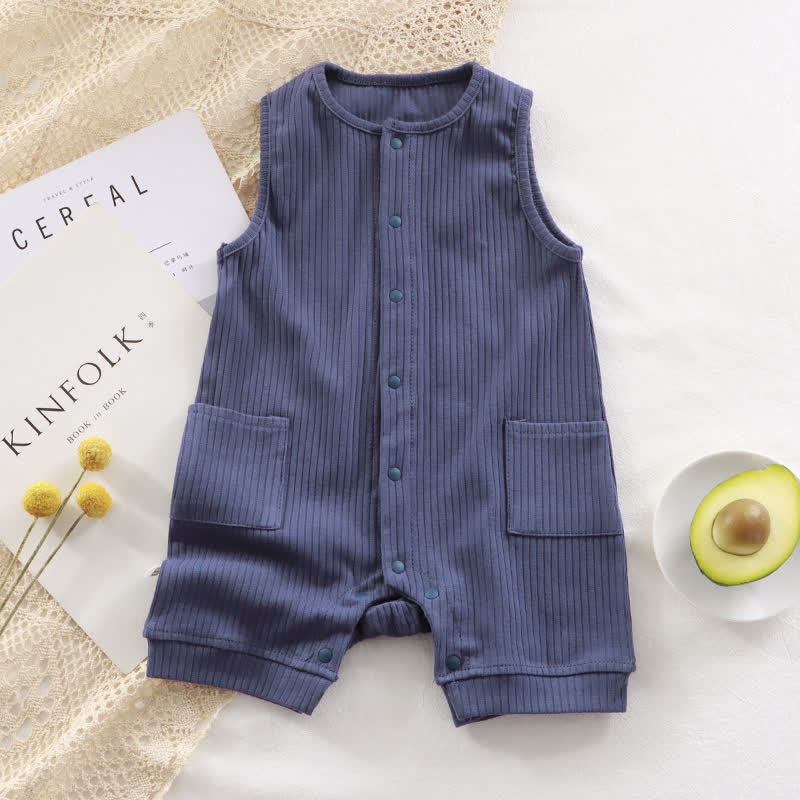 Baby Solid Color Ribbed Sleeveless Pocket Romper - Navy - 18-24M - image 6