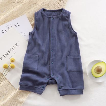 Baby Solid Color Ribbed Sleeveless Pocket Romper - Navy - 18-24M - image 6