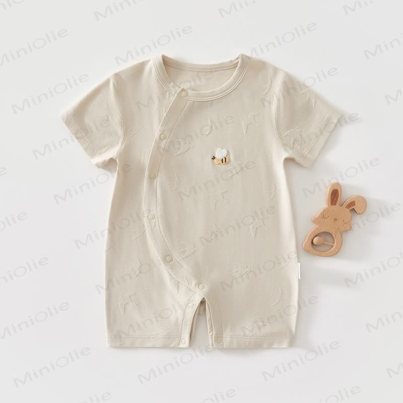 Baby Modal Bird Jacquard Purelysoft  Short Sleeves Romper - Beige - 18-24M - image 4