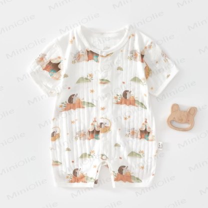 Baby White Modal Animal Print Purelysoft Short Sleeves Romper - White Hedgehog - 18-24M - image 3