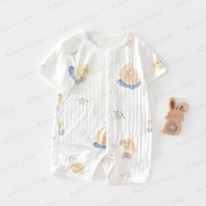 Baby White Modal Animal Print Purelysoft Short Sleeves Romper - White Moon - 18-24M - image 4