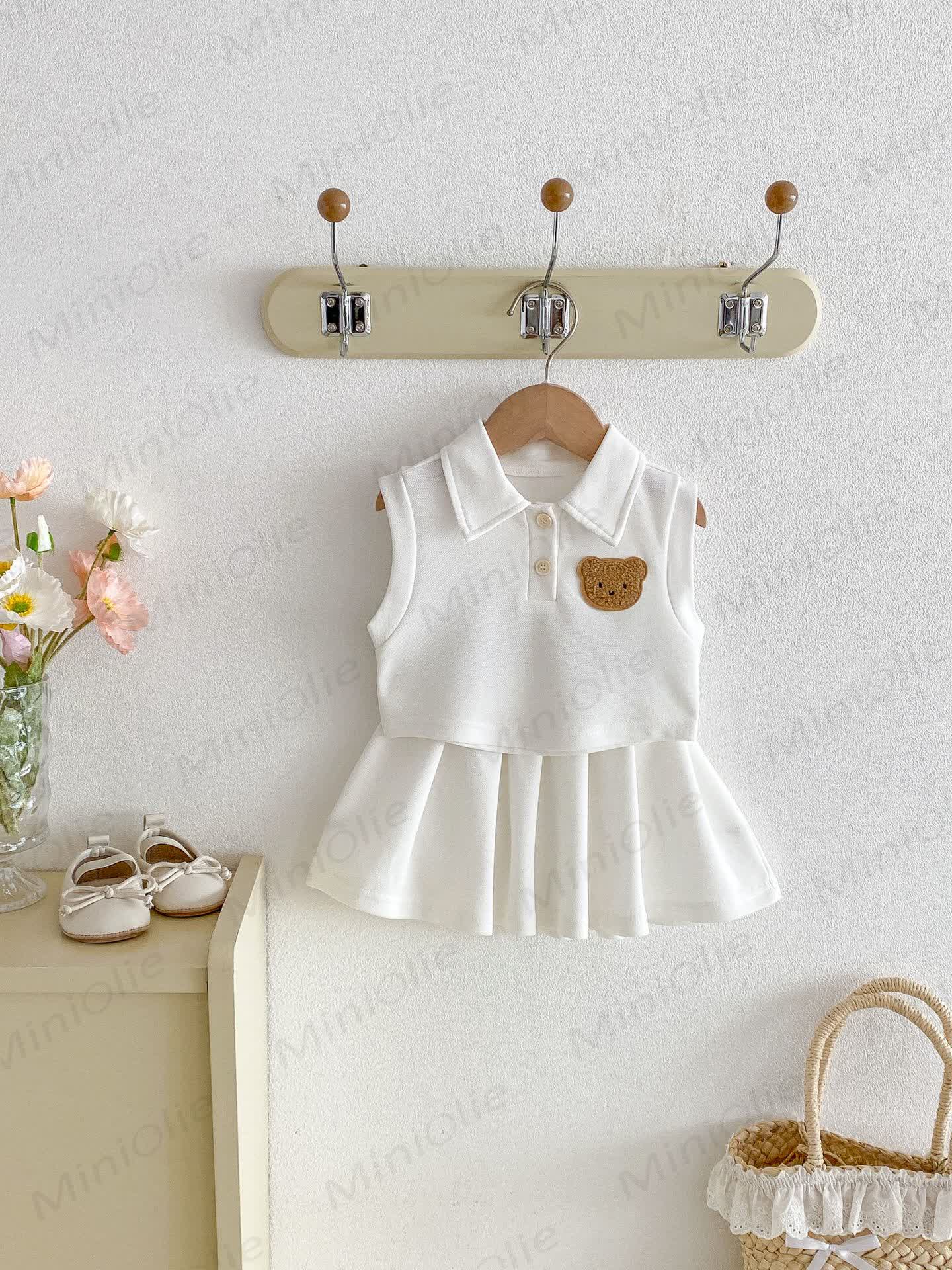 Baby Toddler Girl Polo Collar Sleeveless Top and Skirt Set - White - 3-4T - image 4