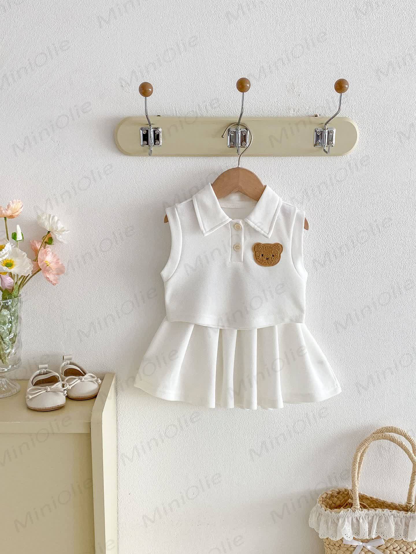 Baby Toddler Girl Polo Collar Sleeveless Top and Skirt Set - White - 3-4T - image 4