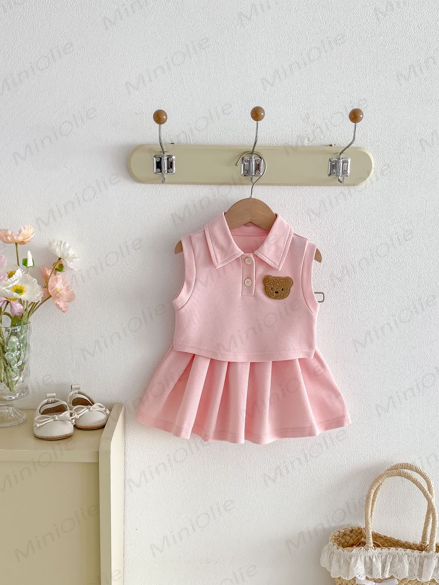 Baby Toddler Girl Polo Collar Sleeveless Top and Skirt Set - Pink - 3-4T - image 5