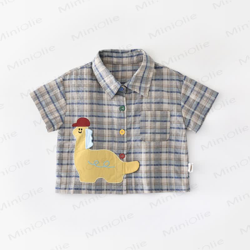 Toddler Boys Dino Patch Plaid Shirt or Denim Shorts - Green - 4-5T - image 2