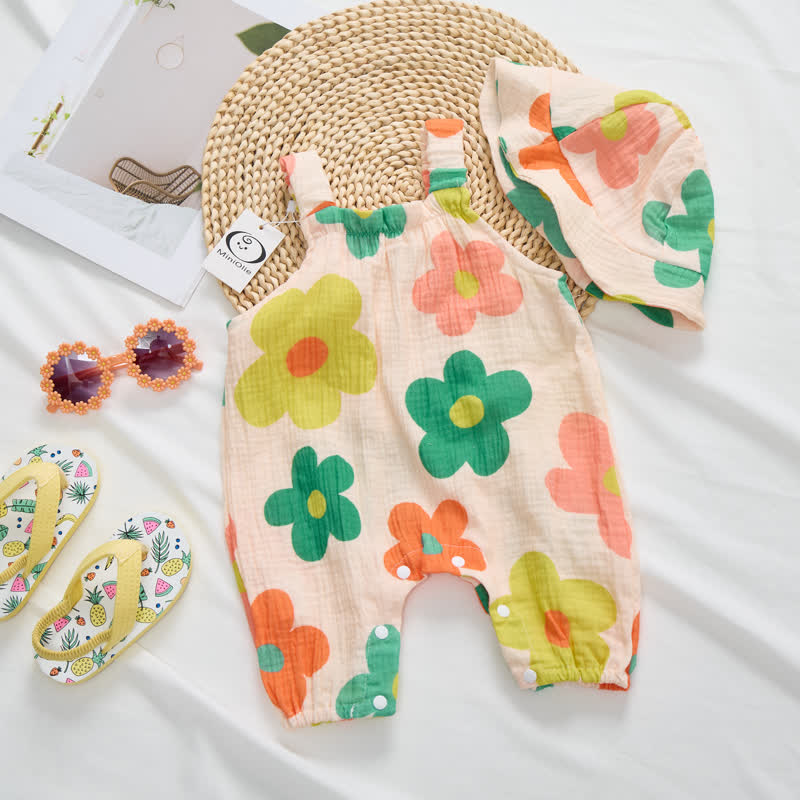 Baby Flower Beige Romper with Hat - image 2