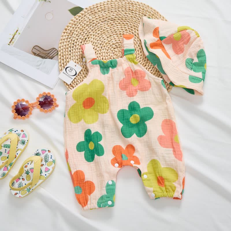 Baby Flower Beige Romper with Hat - image 2