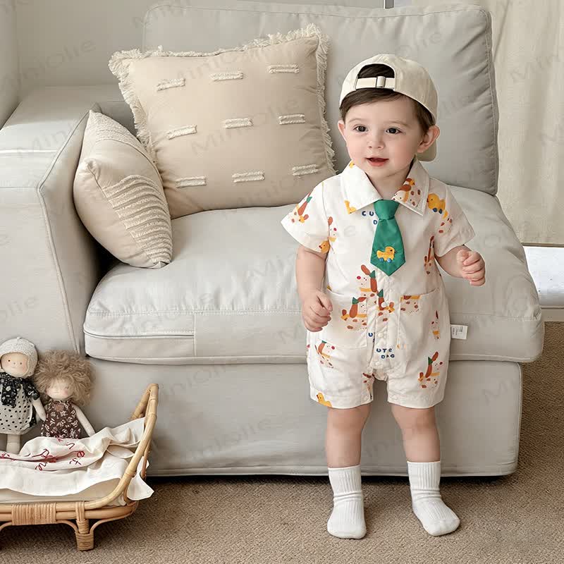 Baby Boys Tie Collar Dog Printed Romper - image 2