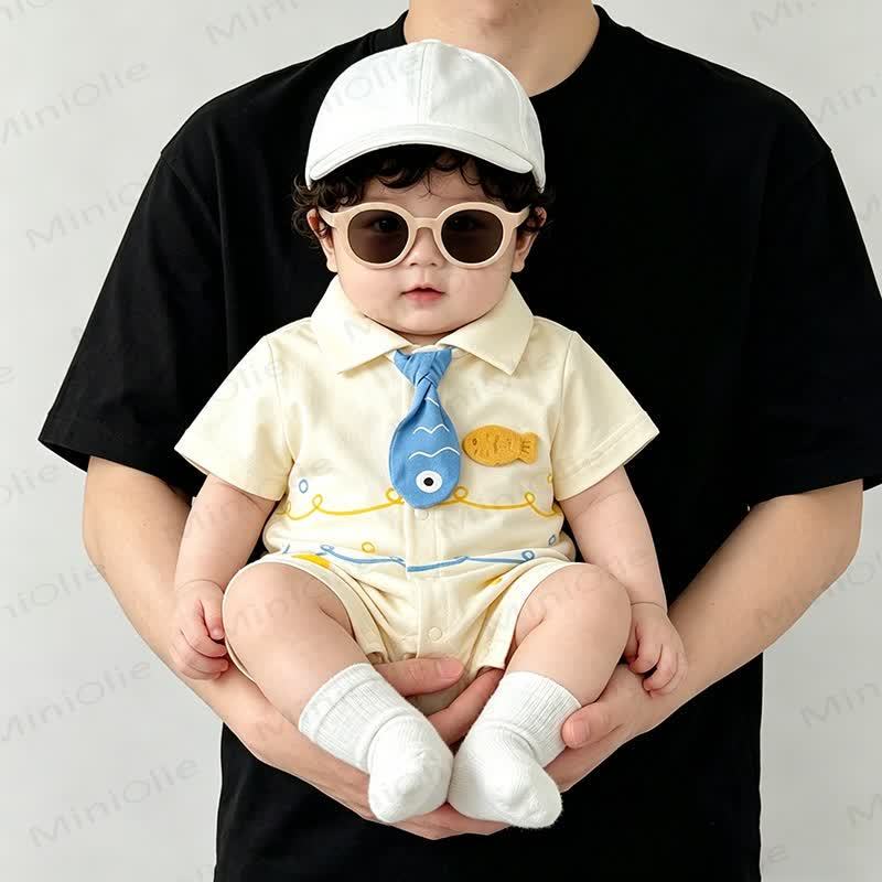 Baby Beige Fish Print Short Sleeves Romper - image 2