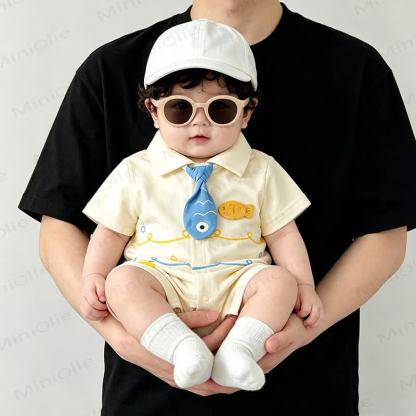 Baby Beige Fish Print Short Sleeves Romper - image 2