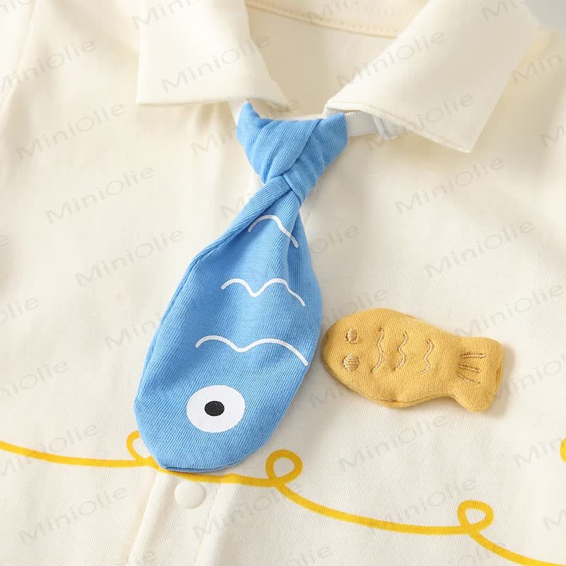 Baby Beige Fish Print Short Sleeves Romper - image 4