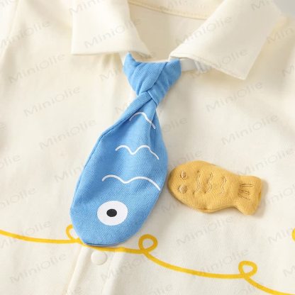 Baby Beige Fish Print Short Sleeves Romper - image 4