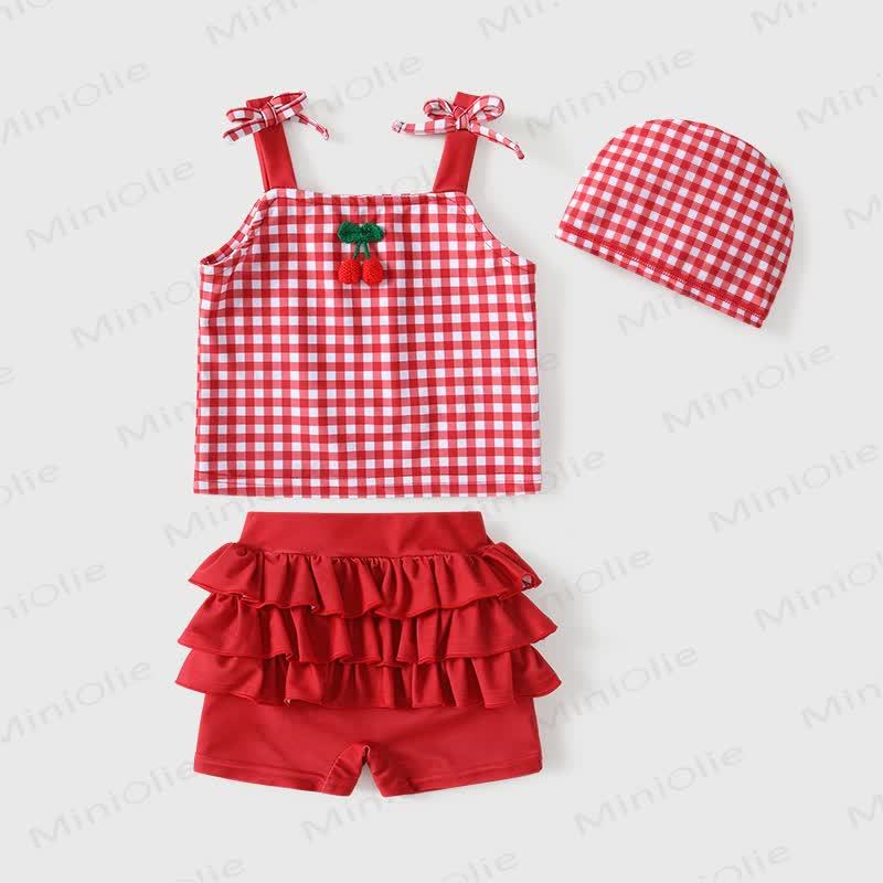 Baby Girls Cherry Print Gingham Ruffle Swimwear 3-Piece Set - image 3