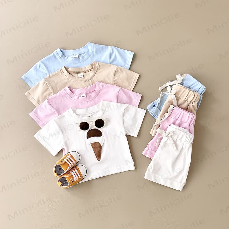 Baby Ice Cream Applique T-Shirt and Solid Color Shorts 2-Piece Set - image 1