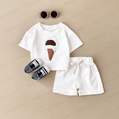 Baby Ice Cream Applique T-Shirt and Solid Color Shorts 2-Piece Set - White - 2-3T - image 3