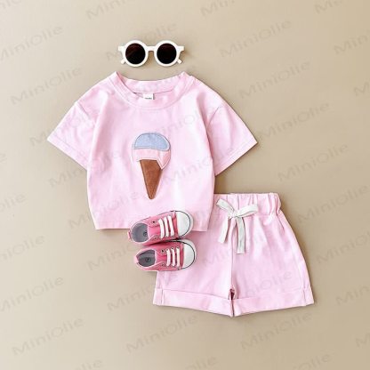 Baby Ice Cream Applique T-Shirt and Solid Color Shorts 2-Piece Set - Pink - 2-3T - image 4