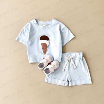 Baby Ice Cream Applique T-Shirt and Solid Color Shorts 2-Piece Set - Blue - 2-3T - image 5