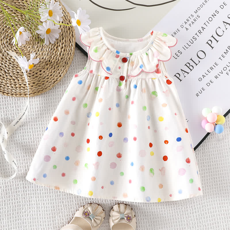 Baby Girl White Polka Dot Ruffle Collar Sleeveless Dress - White - 4-5T - image 1