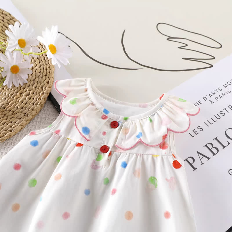 Baby Girl White Polka Dot Ruffle Collar Sleeveless Dress - image 3
