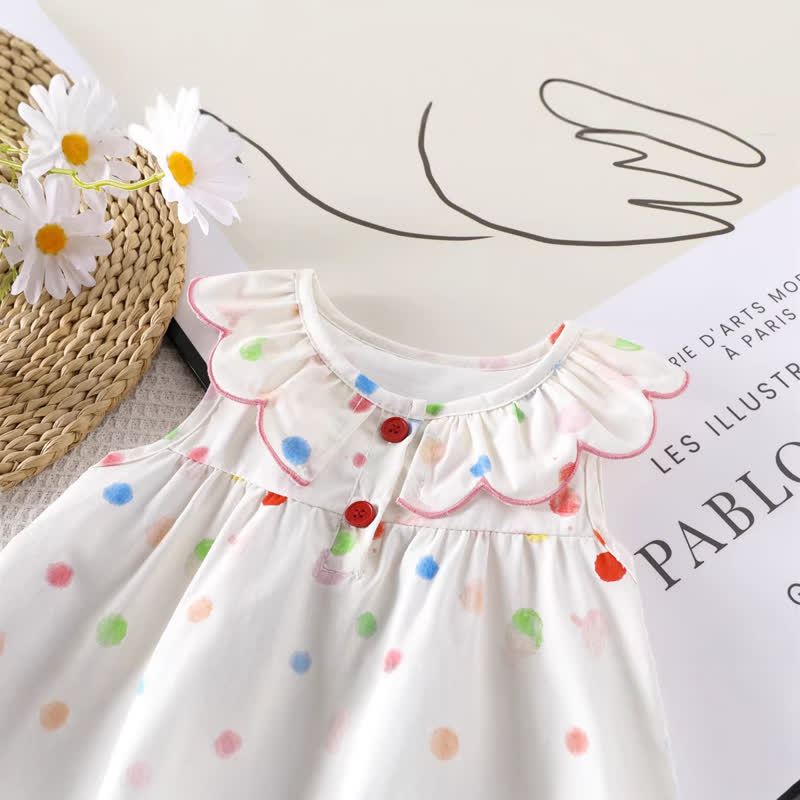 Baby Girl White Polka Dot Ruffle Collar Sleeveless Dress - image 3