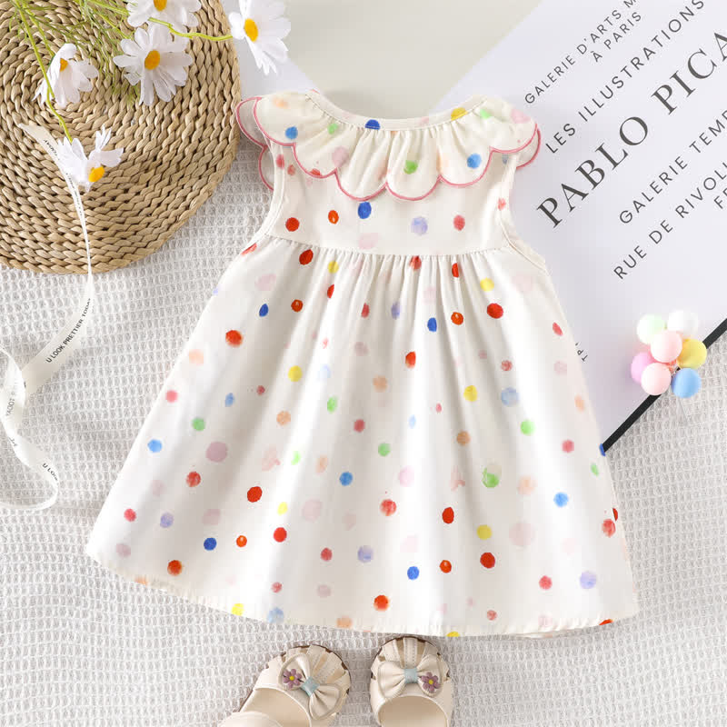 Baby Girl White Polka Dot Ruffle Collar Sleeveless Dress - image 2