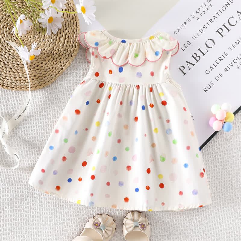 Baby Girl White Polka Dot Ruffle Collar Sleeveless Dress - image 2