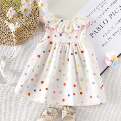 Baby Girl White Polka Dot Ruffle Collar Sleeveless Dress - image 2