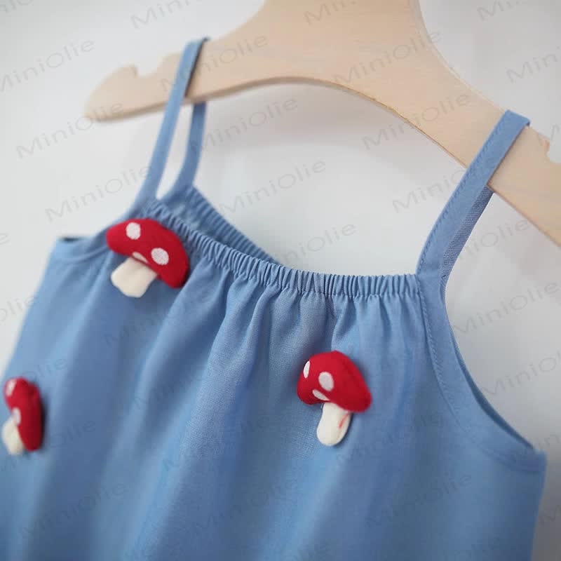 Baby Toddler Girl Denim Mushroom Sleeveless Set - image 4