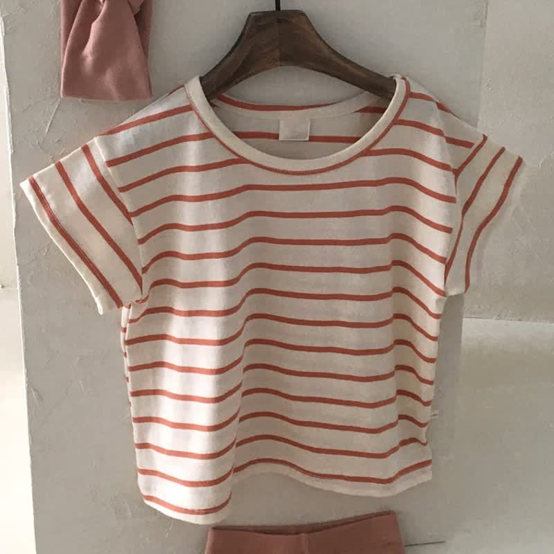 Baby Stripe/Solid Color Crew Neck T-Shirt - Red Stripe - 2-3T - image 2