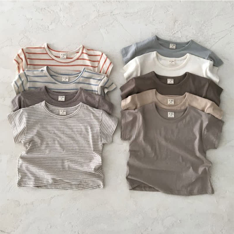 Baby Stripe/Solid Color Crew Neck T-Shirt - image 1