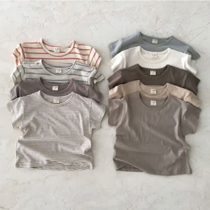 Baby Stripe/Solid Color Crew Neck T-Shirt - image 1