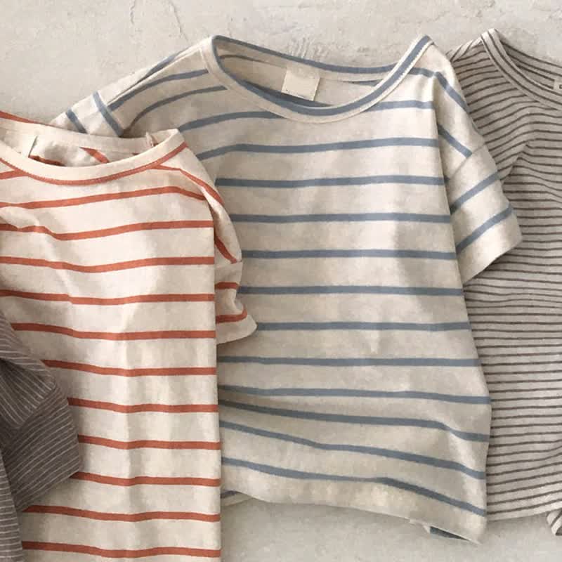 Baby Stripe/Solid Color Crew Neck T-Shirt - Blue Stripe - 2-3T - image 3