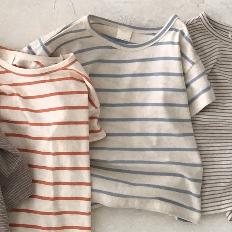 Baby Stripe/Solid Color Crew Neck T-Shirt - Blue Stripe - 2-3T - image 3