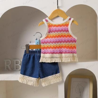 Baby Toddler Girl Denim Knitted Sleeveless Set - image 2