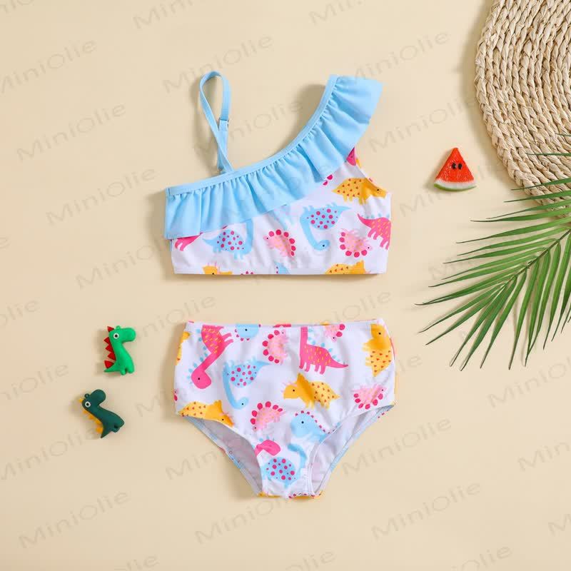 Toddler Girls Dinosaur Ruffle 2-Piece Swimsuit - SkyBlue - 6-7T - image 1