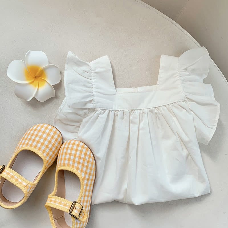 Toddler Girl Solid Color Square Neck Ruffle Dress - White - 8-9T - image 2