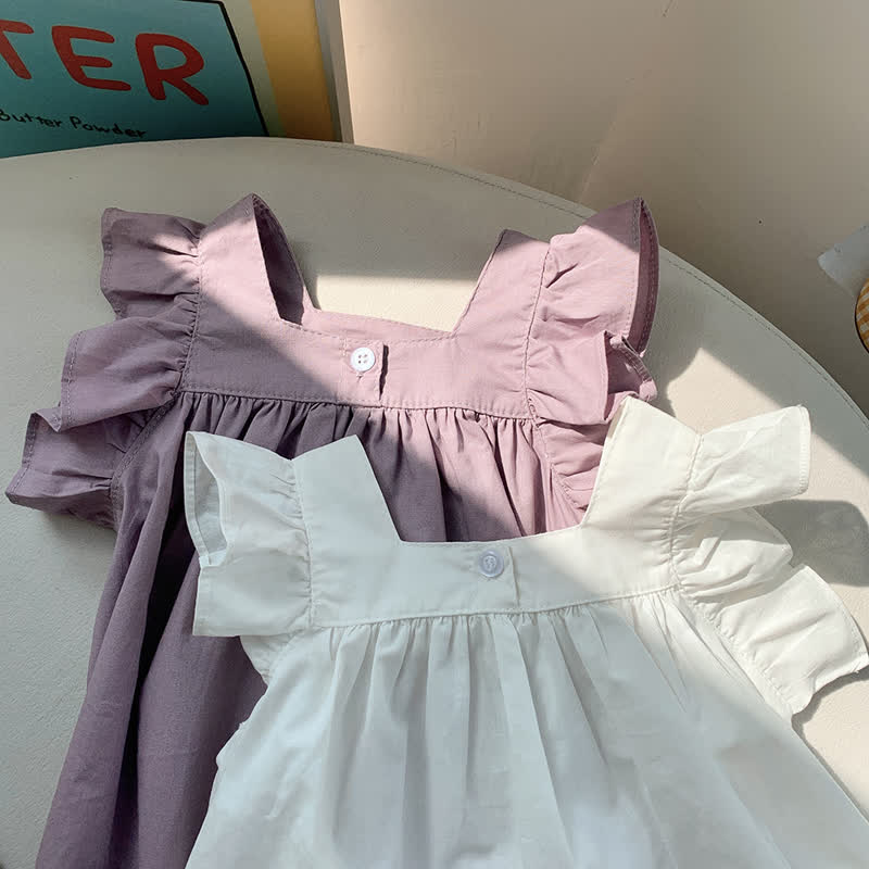 Toddler Girl Solid Color Square Neck Ruffle Dress - image 6