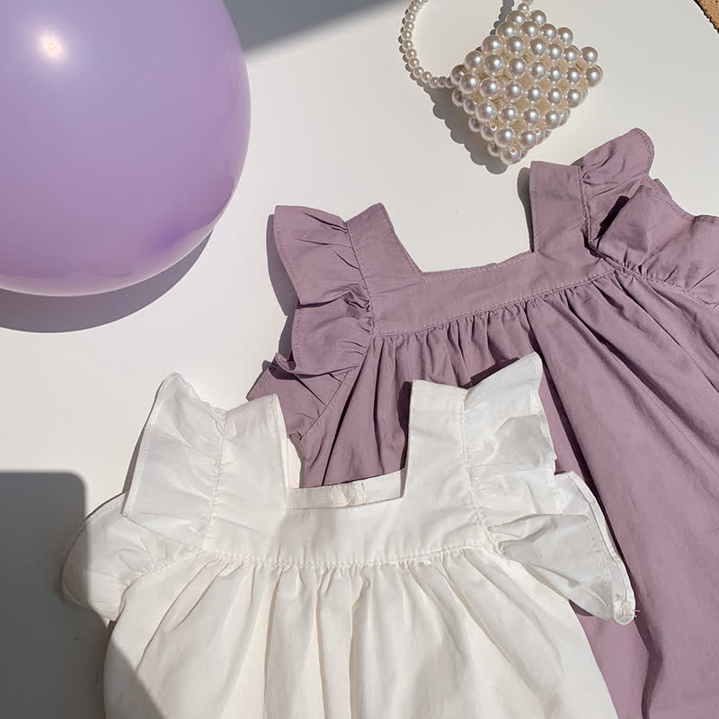 Toddler Girl Solid Color Square Neck Ruffle Dress - image 4
