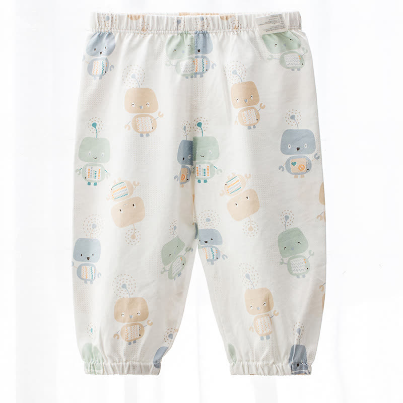 Baby White Cartoon Print Cuffed Pants - White Robot - 3-4T - image 3