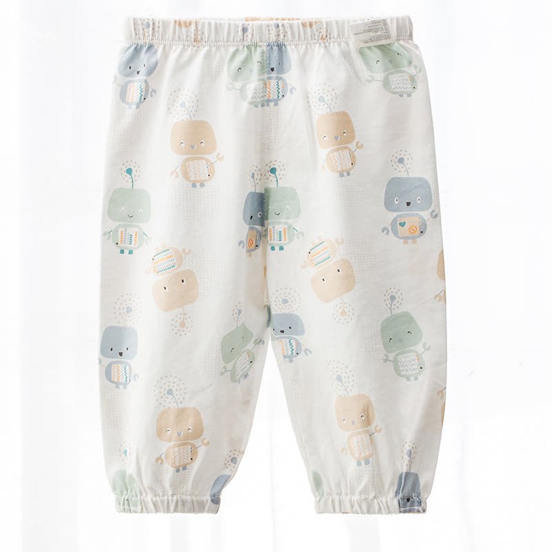 Baby White Cartoon Print Cuffed Pants - White Robot - 3-4T - image 3