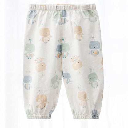 Baby White Cartoon Print Cuffed Pants - White Robot - 3-4T - image 3