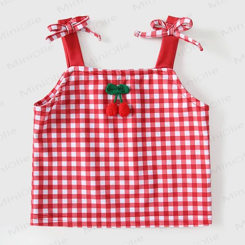 Baby Girls Cherry Print Gingham Ruffle Swimwear 3-Piece Set - image 4