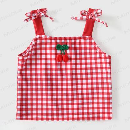 Baby Girls Cherry Print Gingham Ruffle Swimwear 3-Piece Set - image 4