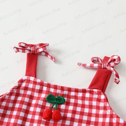 Baby Girls Cherry Print Gingham Ruffle Swimwear 3-Piece Set - image 7
