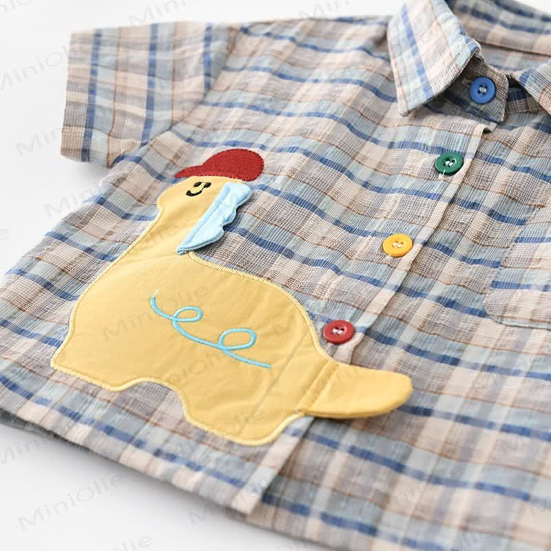 Toddler Boys Dino Patch Plaid Shirt or Denim Shorts - image 4