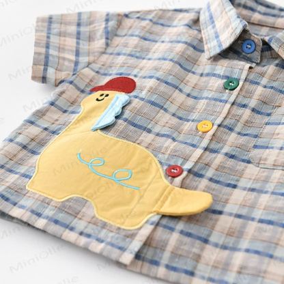 Toddler Boys Dino Patch Plaid Shirt or Denim Shorts - image 4