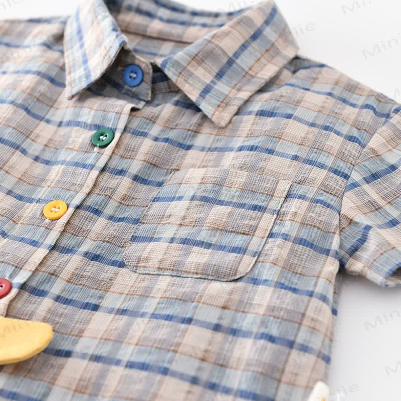 Toddler Boys Dino Patch Plaid Shirt or Denim Shorts - image 7