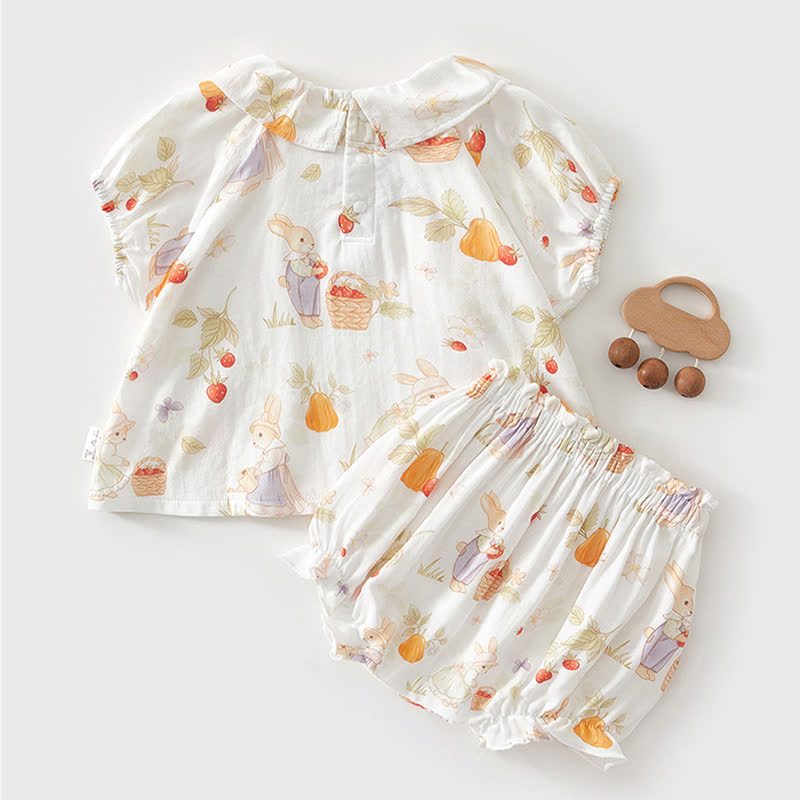 Baby Toddler White Animal and Fruit Print Top and Shorts 2-piece Set - image 2