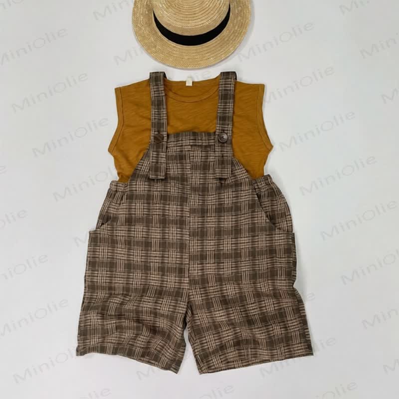 Baby Toddler Vintage Plaid Sleeveless Overalls - Brown - 6-7T - image 2